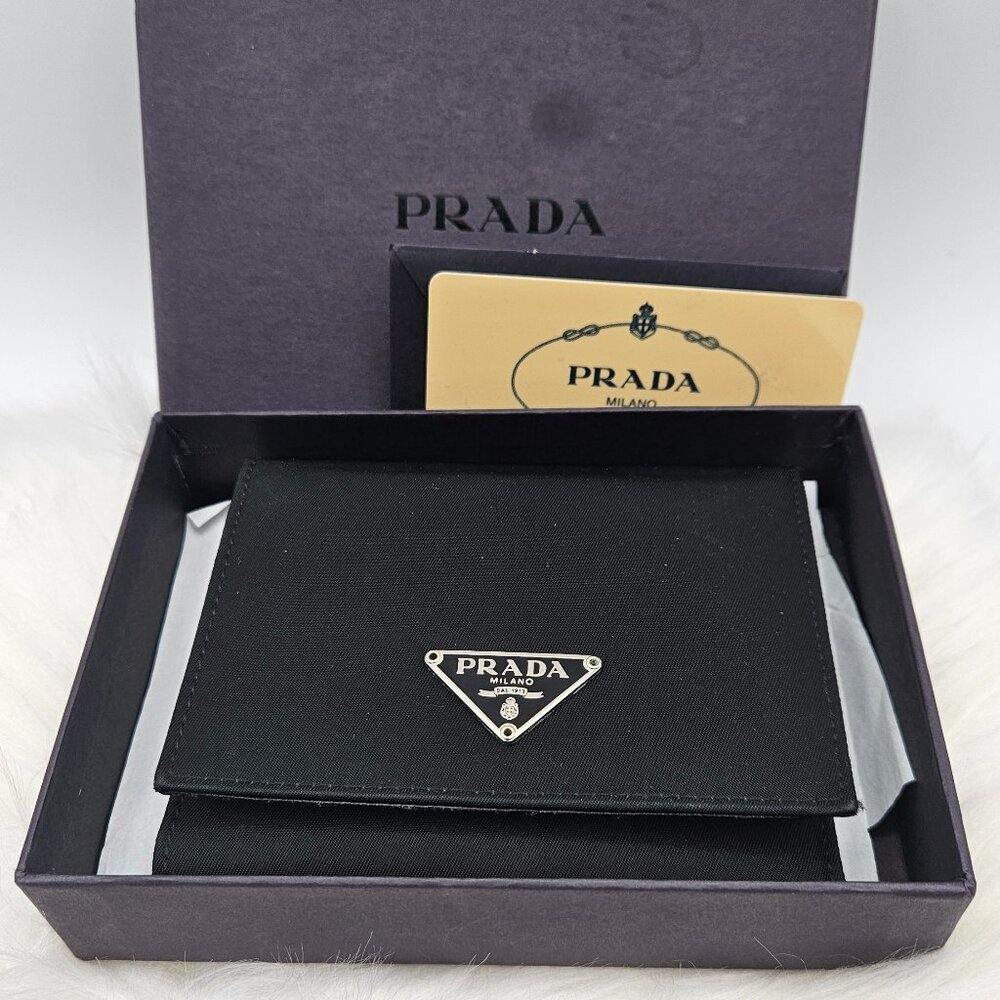 Prada  Black Nylon and Leather Trifold Wallet